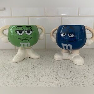 VINTAGE M&M’s Mars 2009 Blue & Green Character Collector Mugs